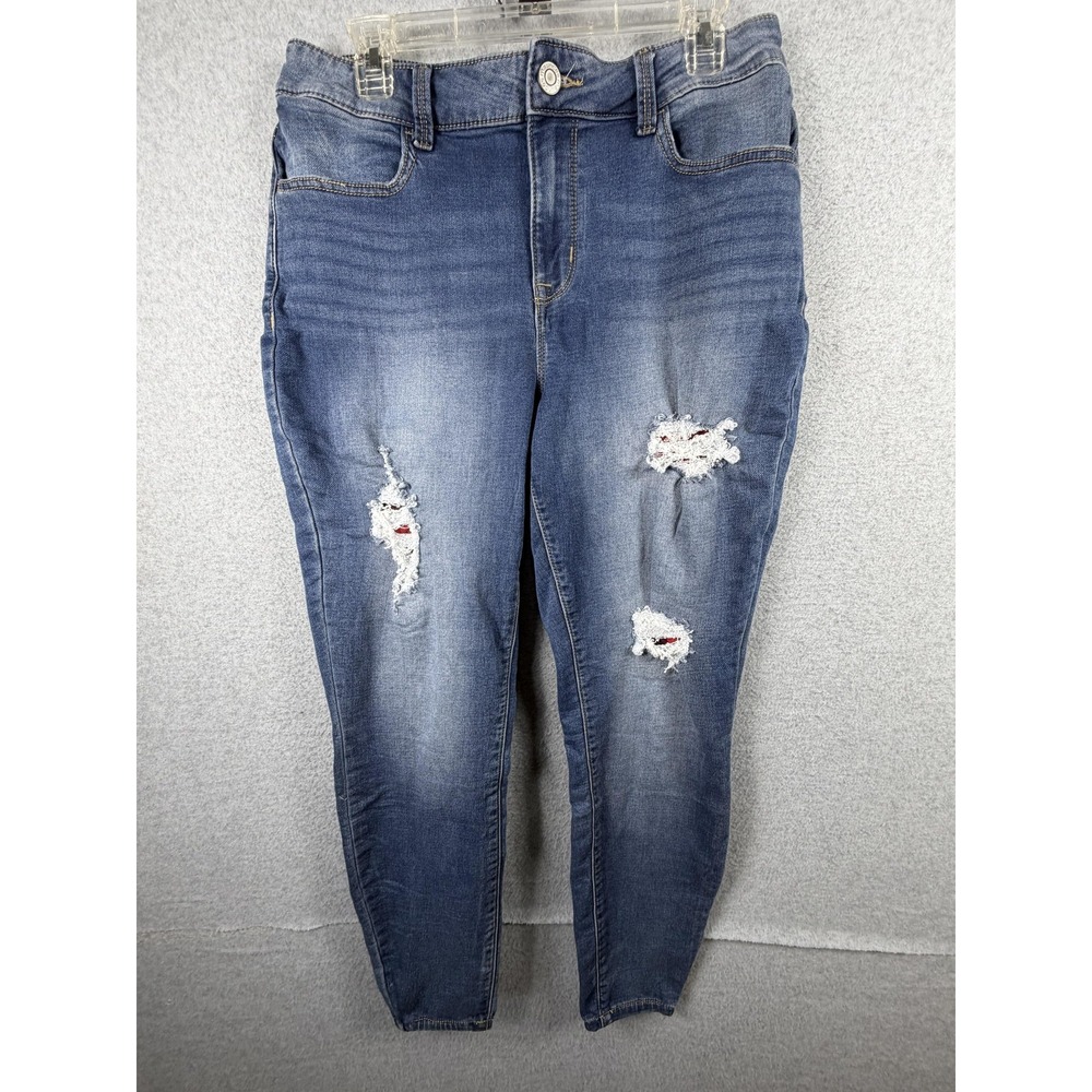 Maurices Jeans Womens L Blue High Rise Skinny Distressed‎ Stretch Denim Pants